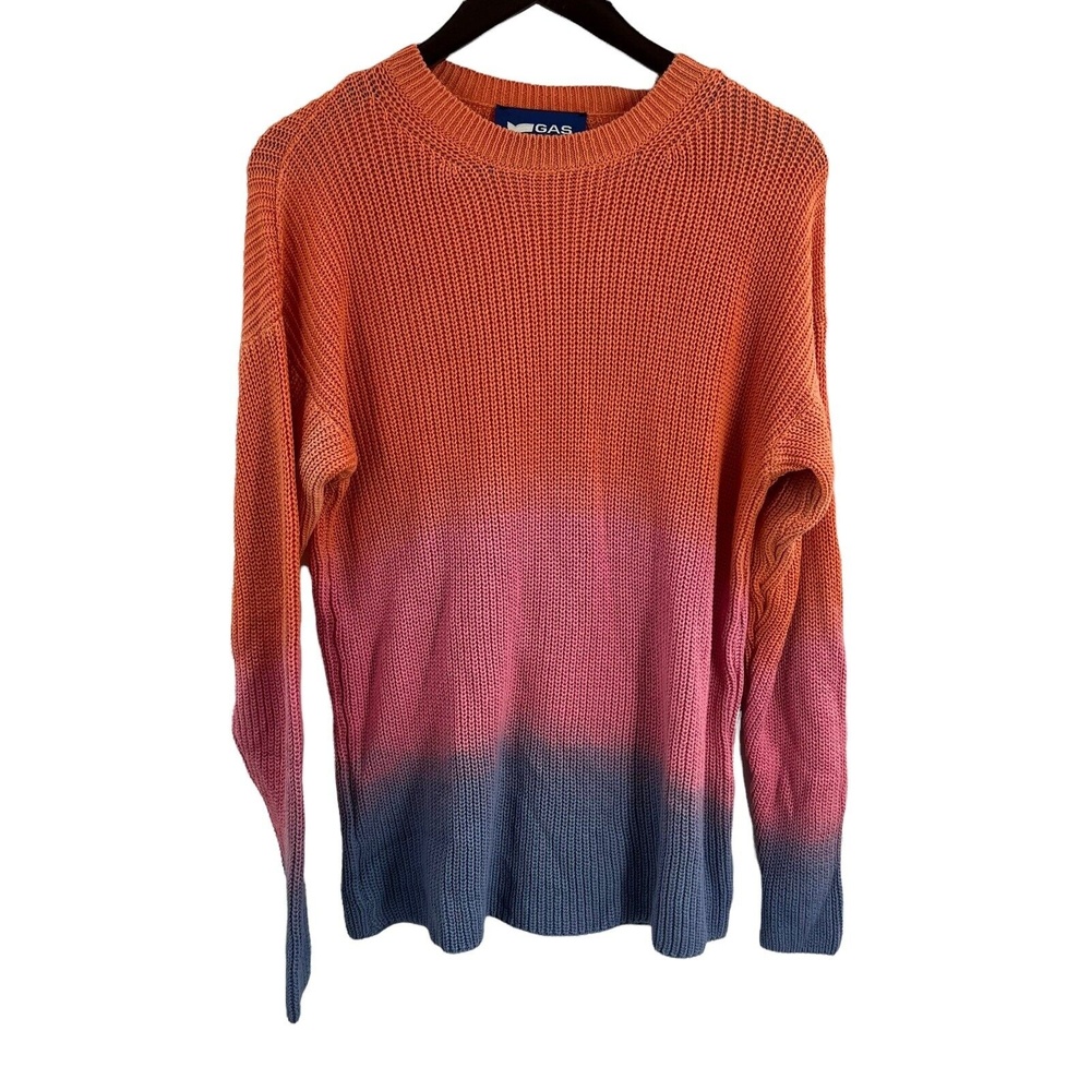 GAS Ombre Sweater Orange Pink Blue Chunky‎ Crew Neck 100% Cotton Size Small New